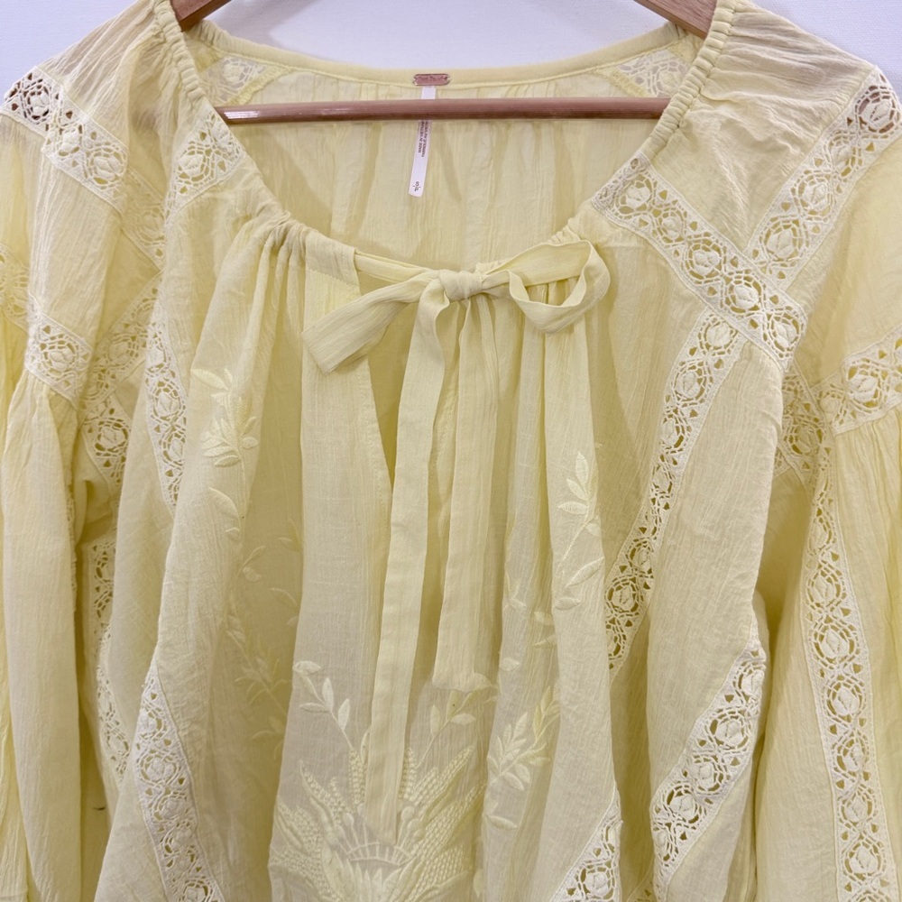 Free People Pale Yellow Embroidered Peasant Blouse - Picture 2 of 6